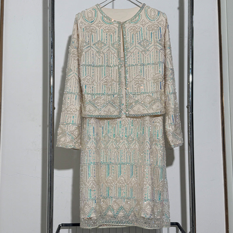 Women's Fashion Beaded Sequins Long-sleeved Stage Strap Dress