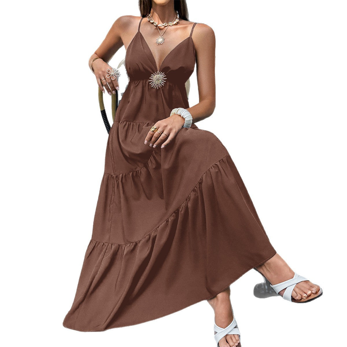 Women's Elegant Style Easy Matching Sling Long Dress