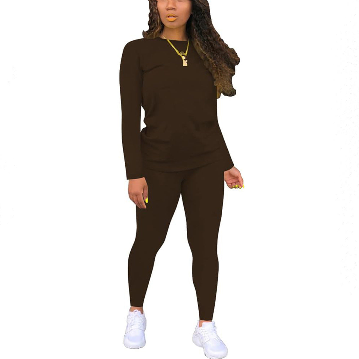 Women's Color Gradient Printing Round Neck Long Sleeve Trousers Suits