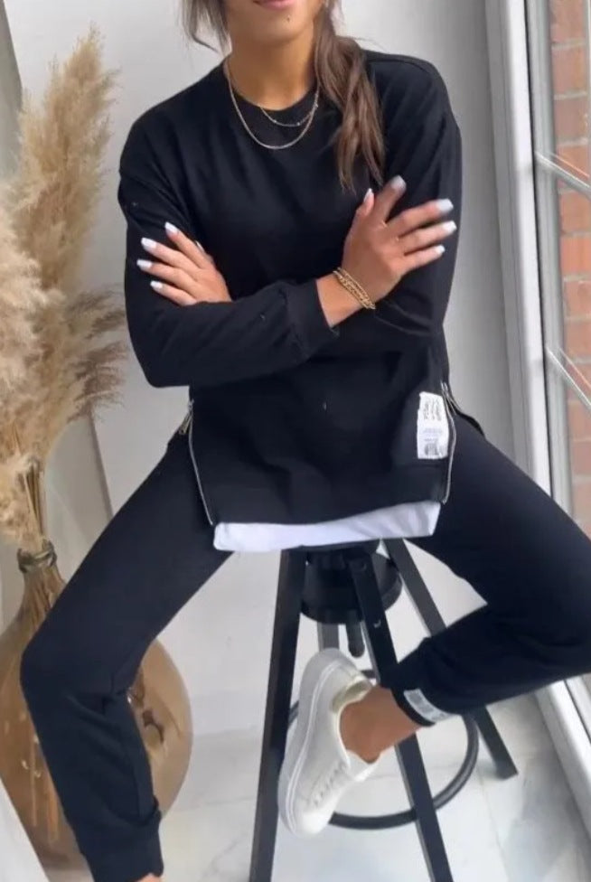 Women's Rib Long-sleeved Double-sided Zipper Straight Sports Suits