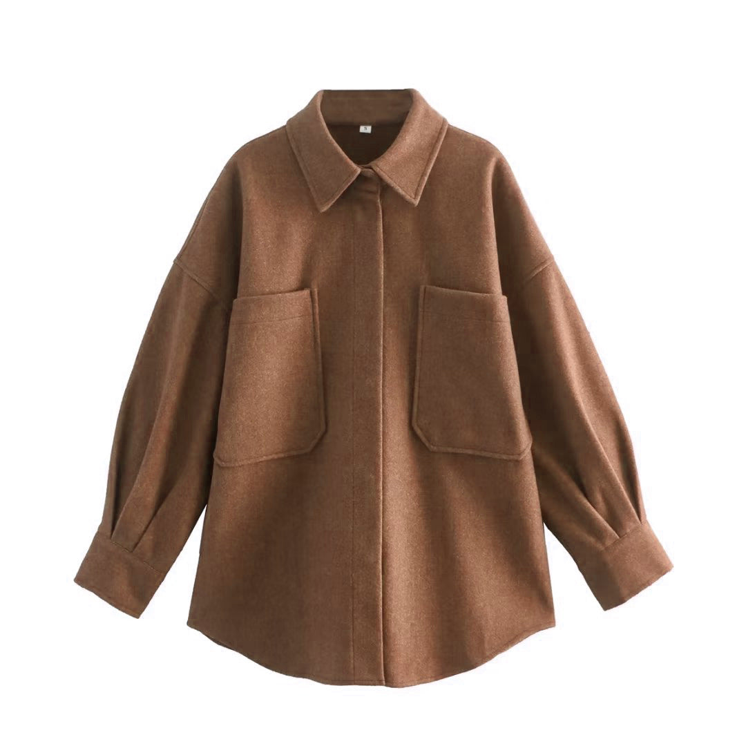 Gothic Autumn Woolen Shirt Dark Green Coats