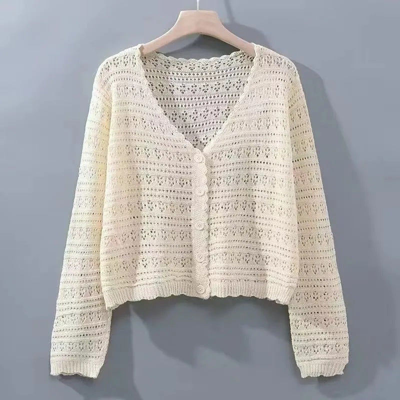 Women's Shirt Fresh Candy Color Knitted Light Breathable Long Sleeves Sun Women's Sweater