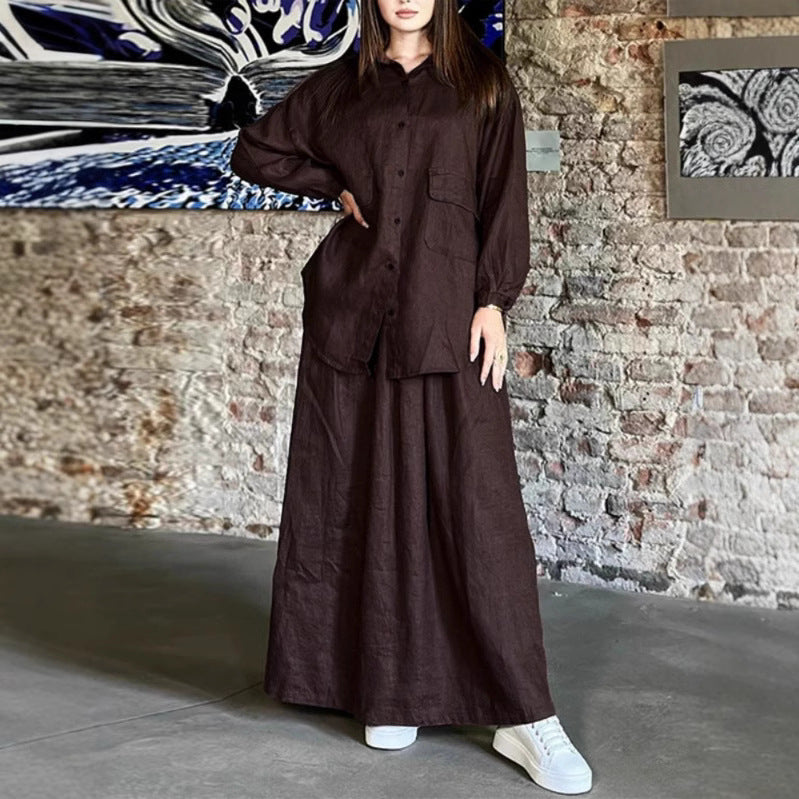 Women's Retro Lapels Long Sleeve Shirt Two-piece Fashion Casual Suit