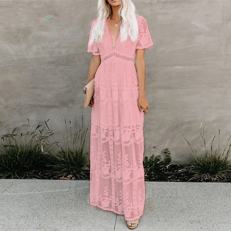 Women's Summer Holiday Lace Dress Sexy Embroidered Dresses