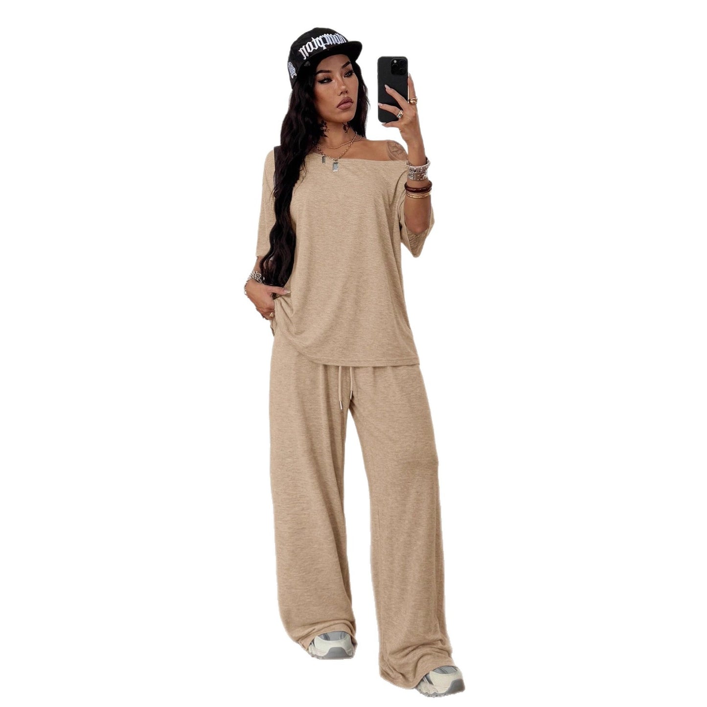 Women's Collar Wide Leg Solid Color Sports Two-piece Fashion Casual Suit