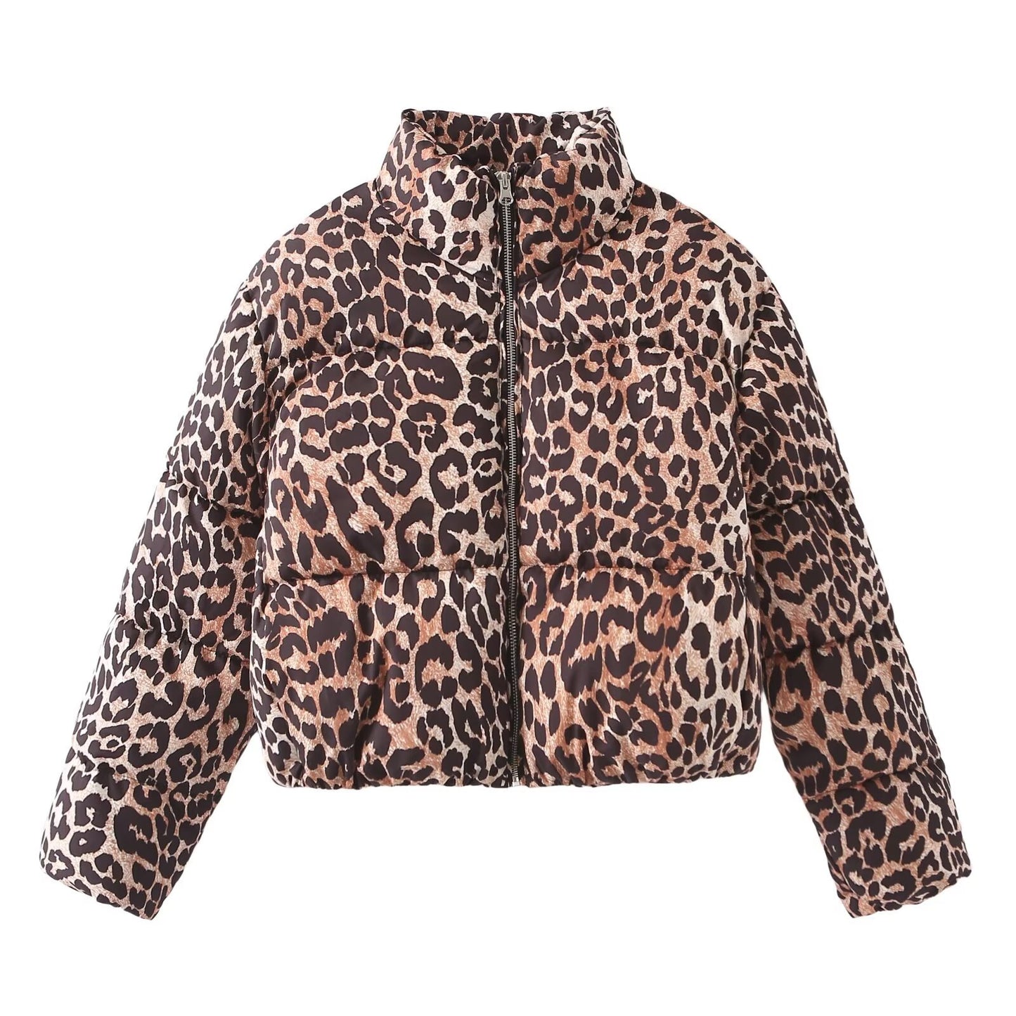 Women's Spring Street Fashion Leopard Print Stand-up Coats