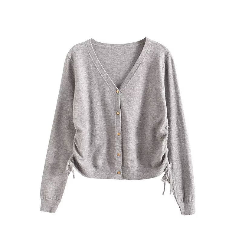 Women's Spring Solid Color Design Drawstring Long-sleeved Women's Sweater