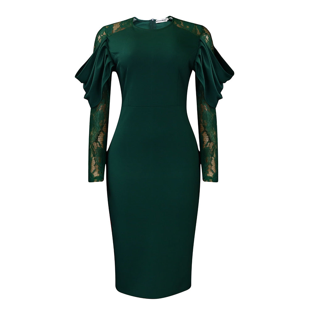 Women's Fashion Temperament Lace Slim Fit Patchwork Dress