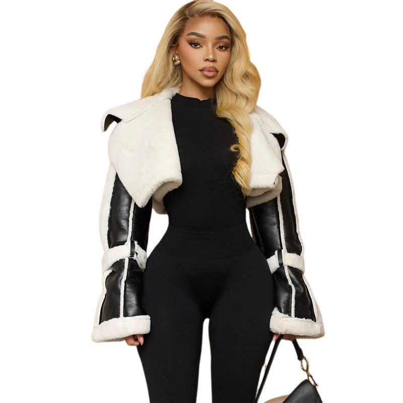 Women's Fashion Wear Patchwork Retro Woolen Lapel Coats