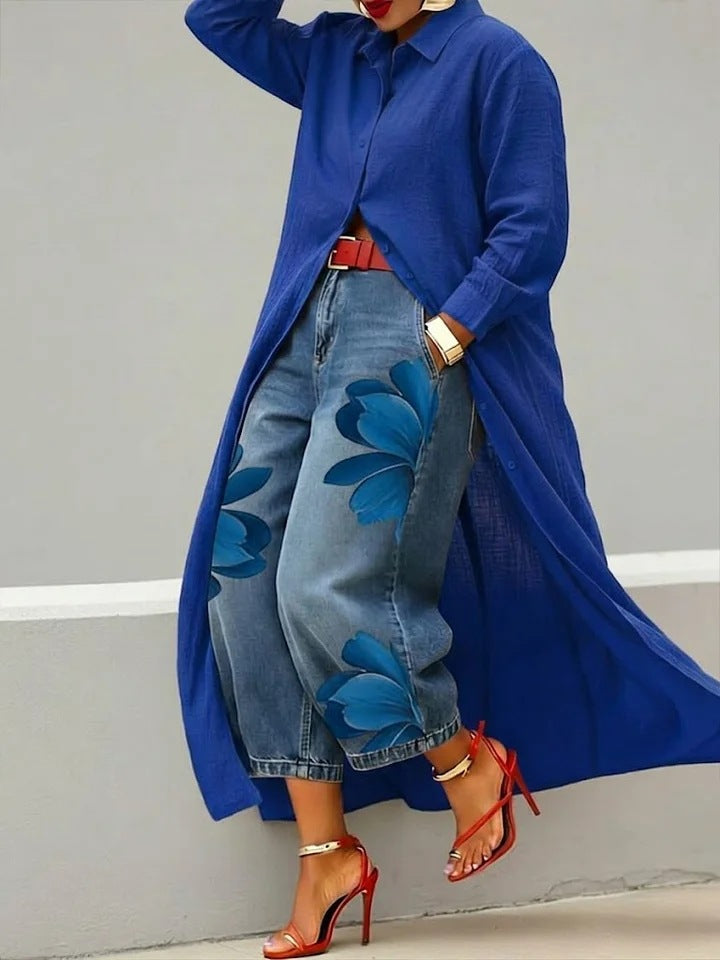 Summer Solid Color Loose Shirt Long Dress
