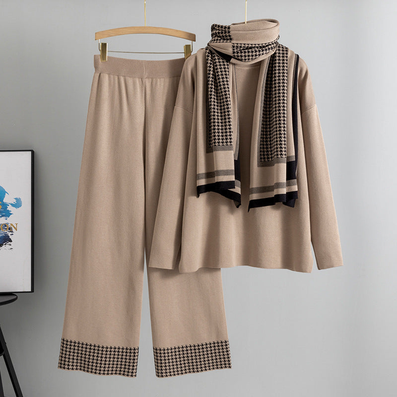Women's Fashionable Graceful Shawl Turtleneck Loose Three-piece Fashion Casual Suit