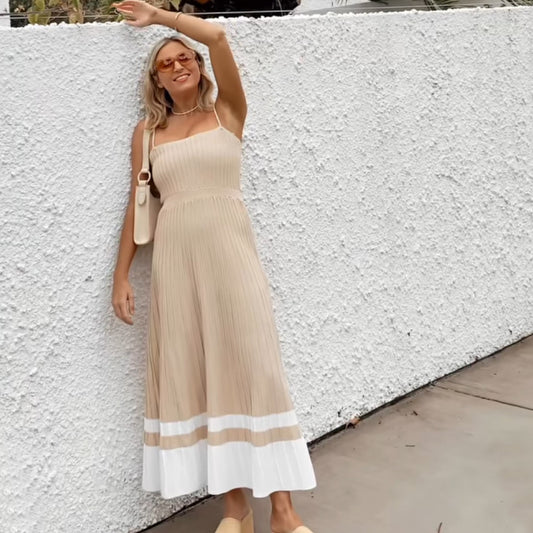 Women's Bandeau High Waist Spaghetti Straps Knitted Dress Seaside Dresses