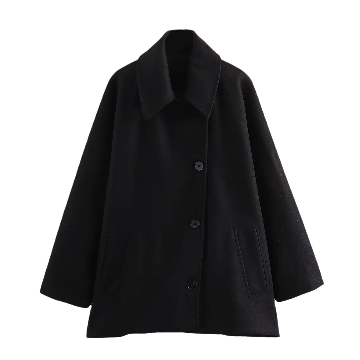 Women's Woolen Fashion Polo Collar Blended Cape Coats