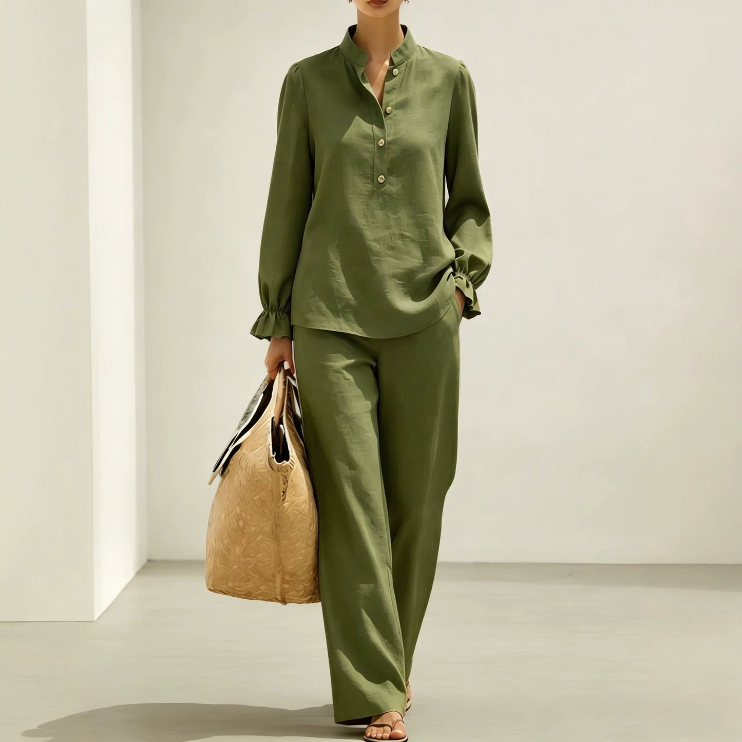 Women's Ruffled Bubble Long Sleeve Lining High Fashion Casual Suit