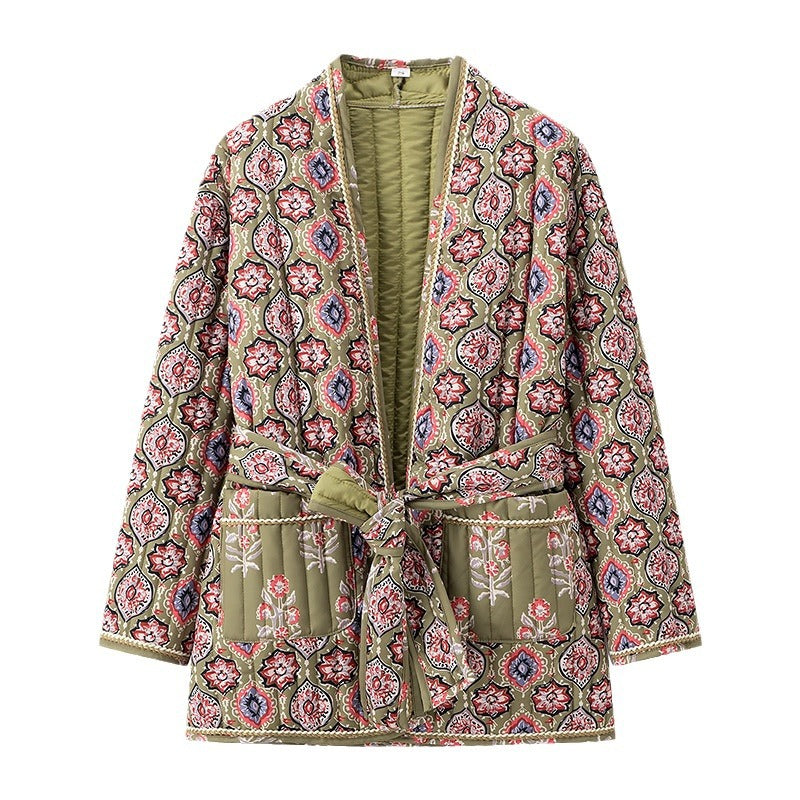 Women's Classy Slouchy Printed Pocket Cotton Coats