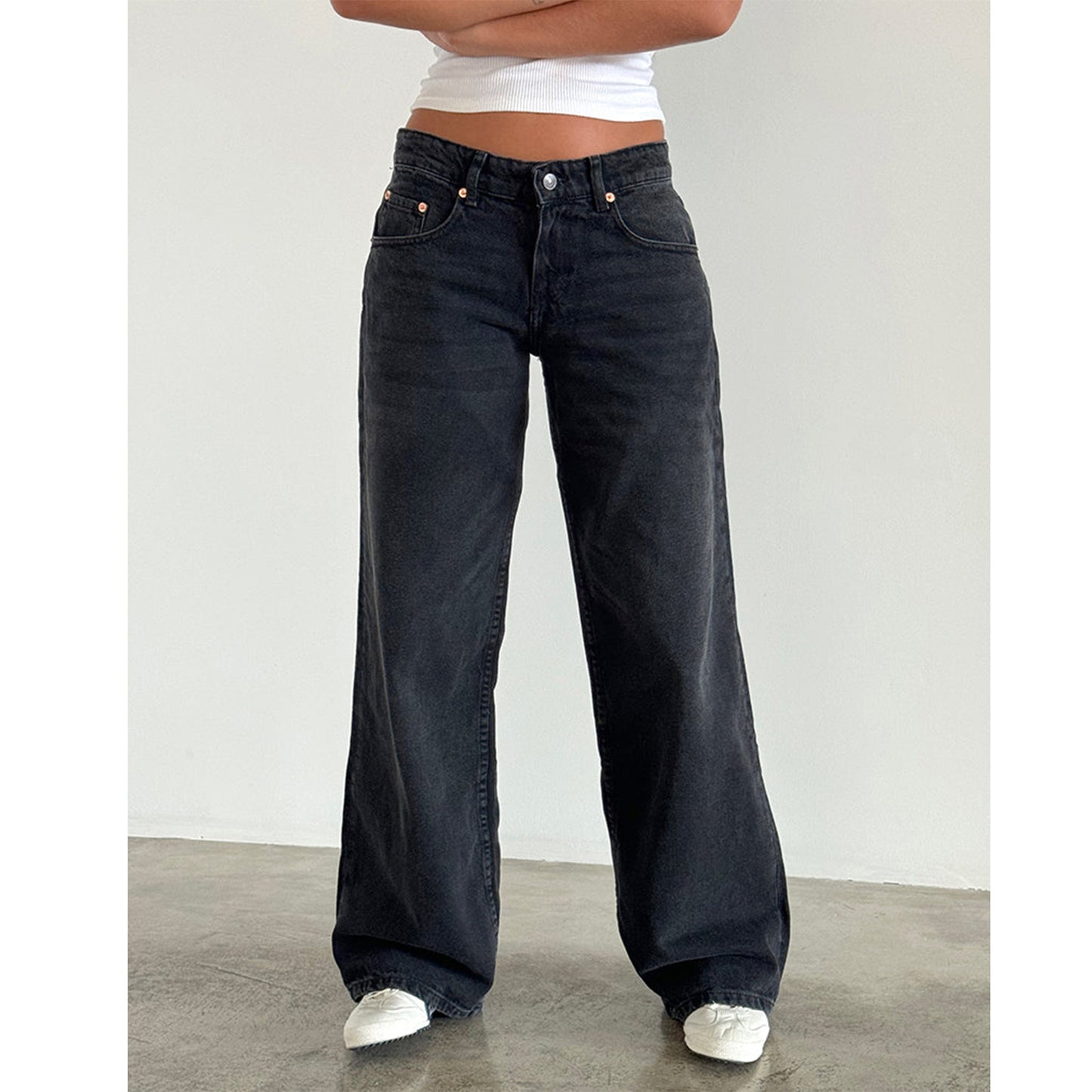 Women's Retro Low Waist Washed Straight Autumn Street Wide Leg Jeans