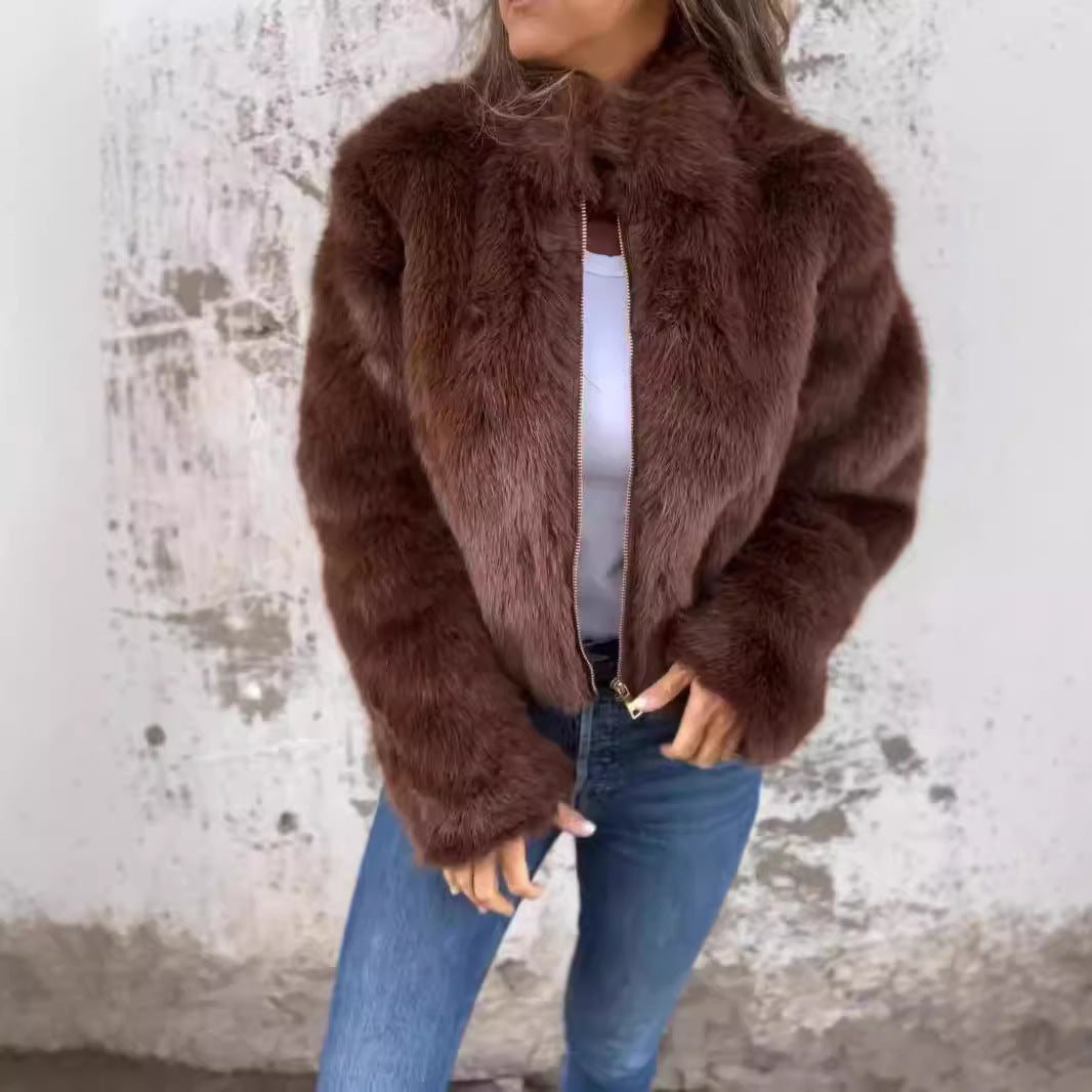 Women's Imitation Fur Turtleneck Zipper Casual Coats