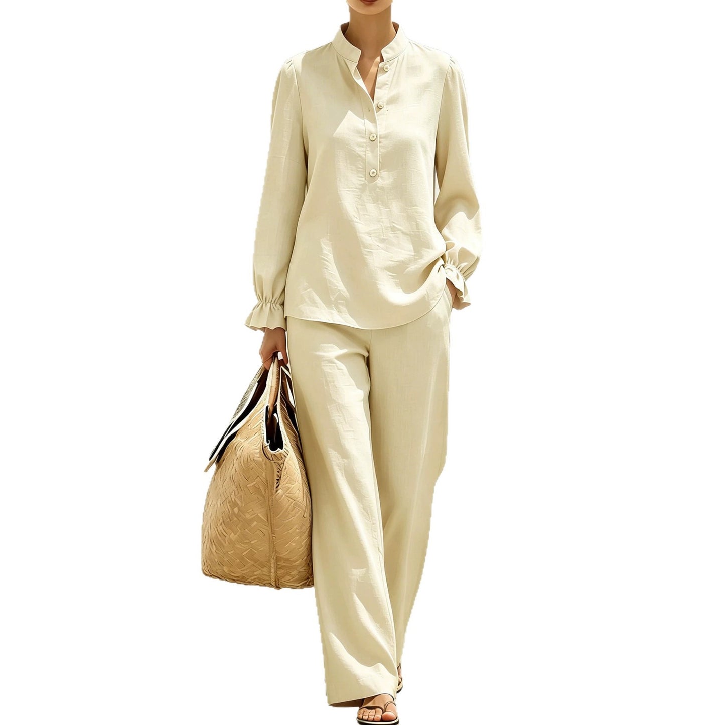Women's Ruffled Bubble Long Sleeve Lining High Fashion Casual Suit