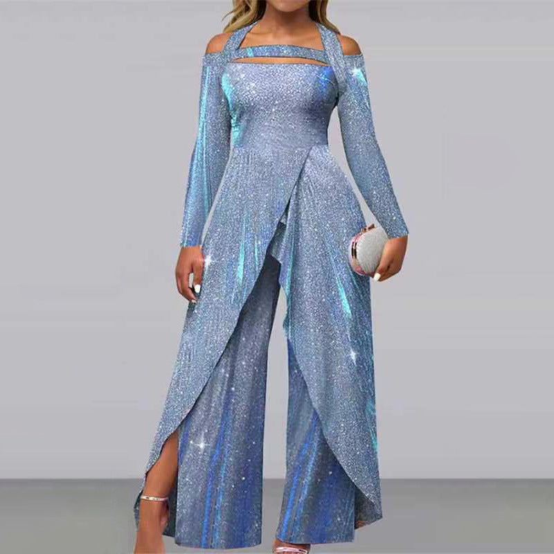 Sexy Sequined Long Diagonal Temperament Commute Fashion Casual Suit