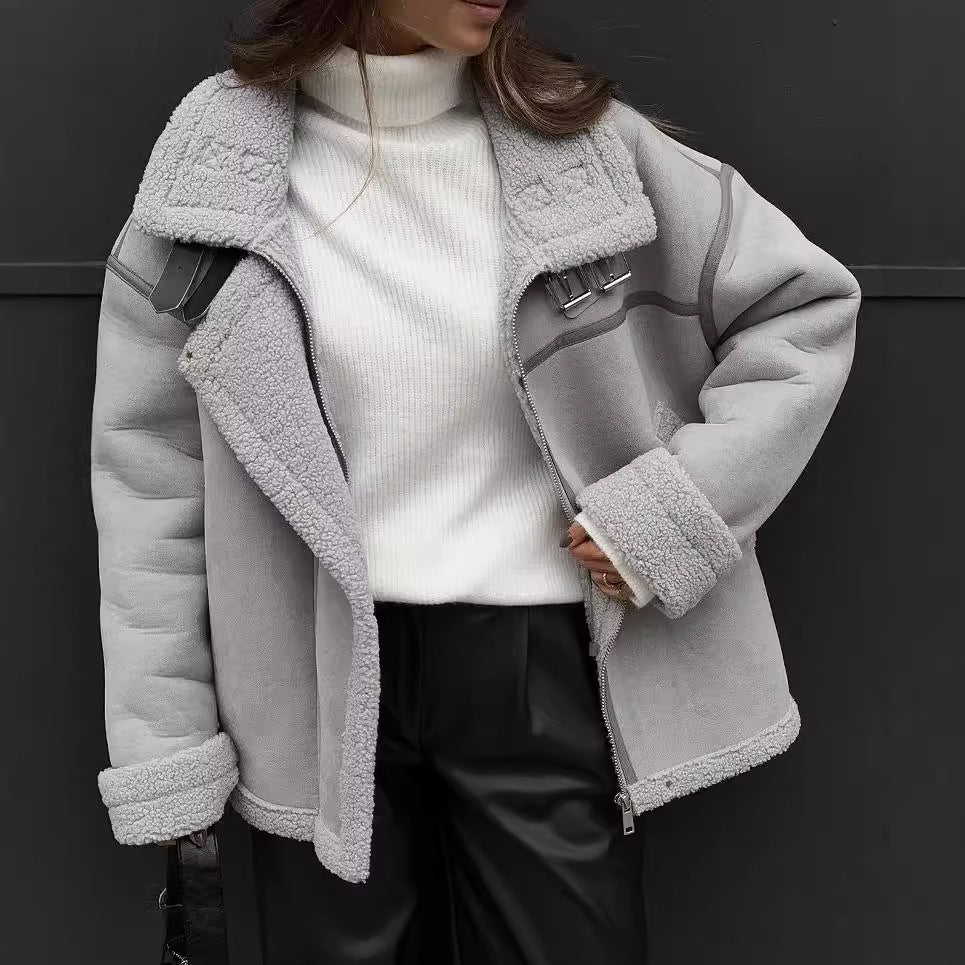 Lamb Wool Design Stitching Street Locomotive Coats