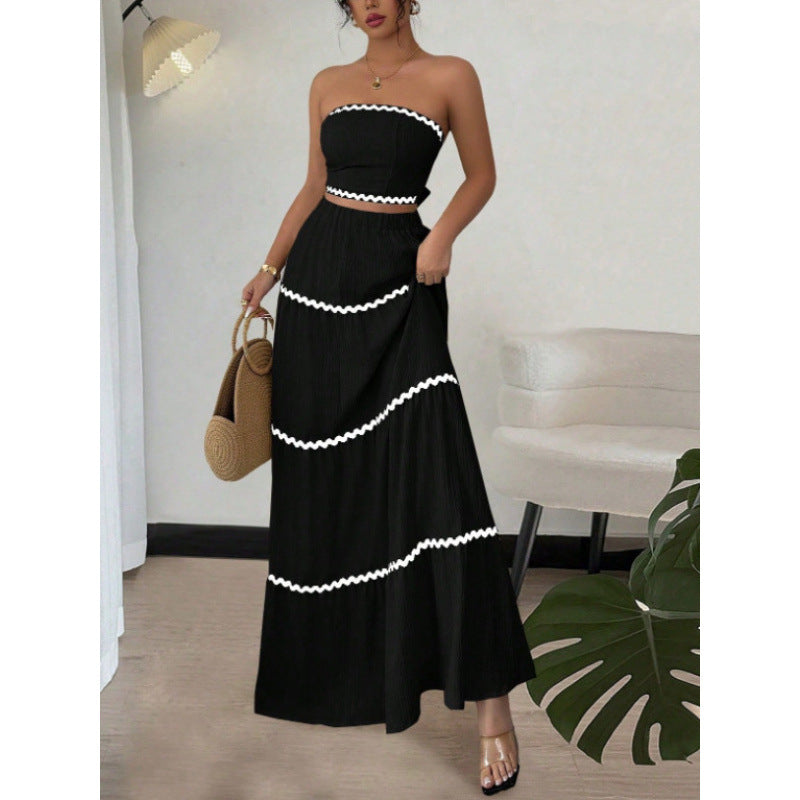 Summer Vacation Leisure Graceful Tube Lace Long Stitching Dress