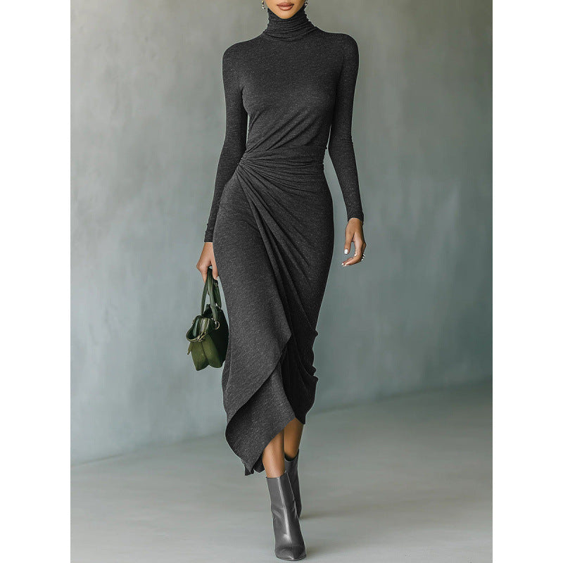 Women's Elegant High Collar Waist Irregular Wrap Dress