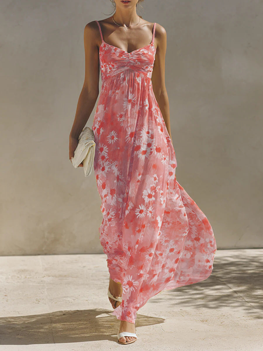 Summer Fashion Printing Slip Vacation Seaside Dress