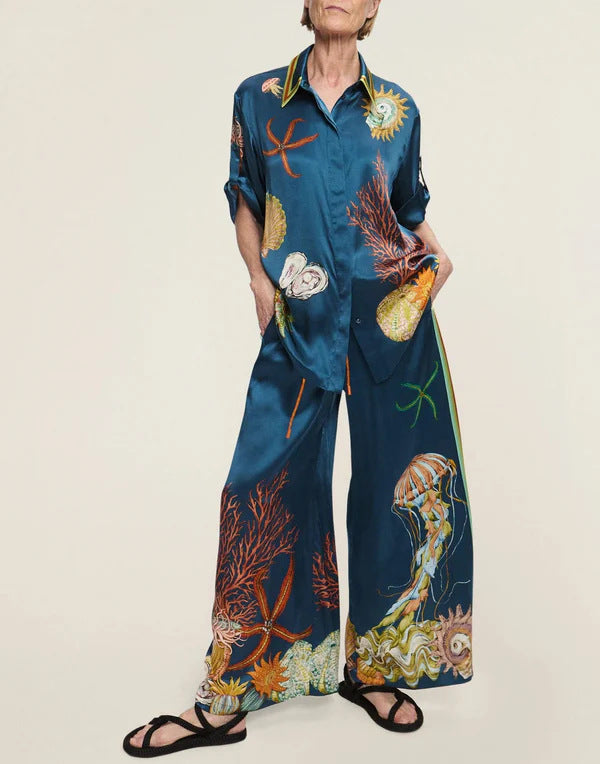 Fashion Cotton Linen Printed Short-sleeved Shirt Suits