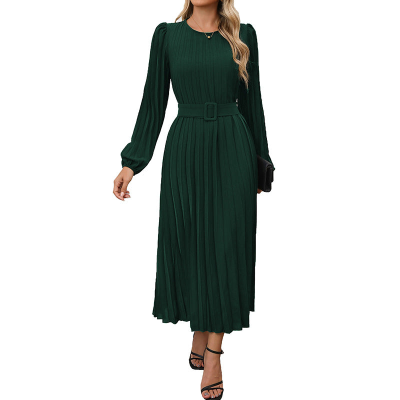 Women's Dress Long Sleeve Pleated High Waist Dresses