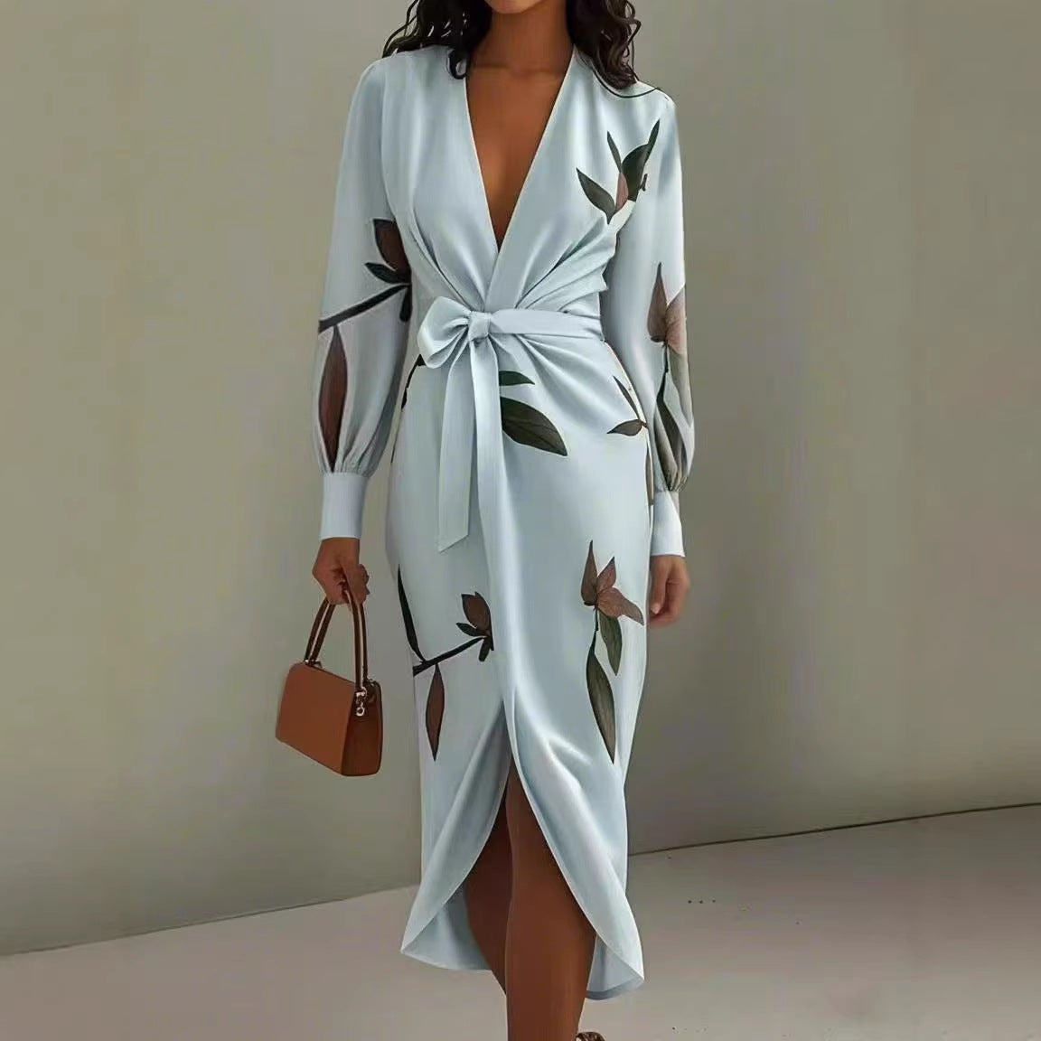 Long Sleeve Lace Printing Fashion Vacation Dress