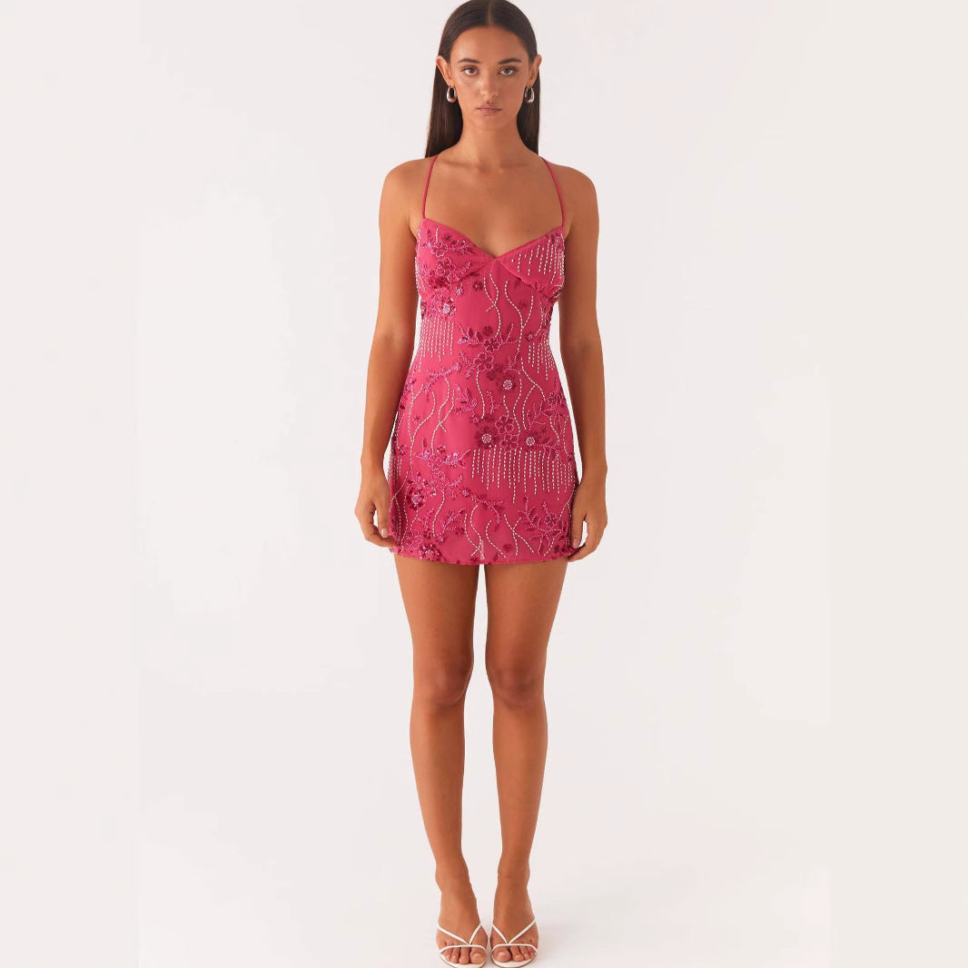 Women's Summer Bright Embroidered Slim Sexy Hot Suspenders With Dress