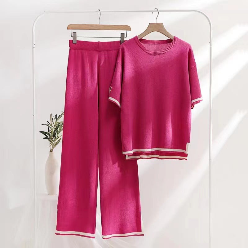 Women's Retro Lazy Style Contrast Color Knitting Suits