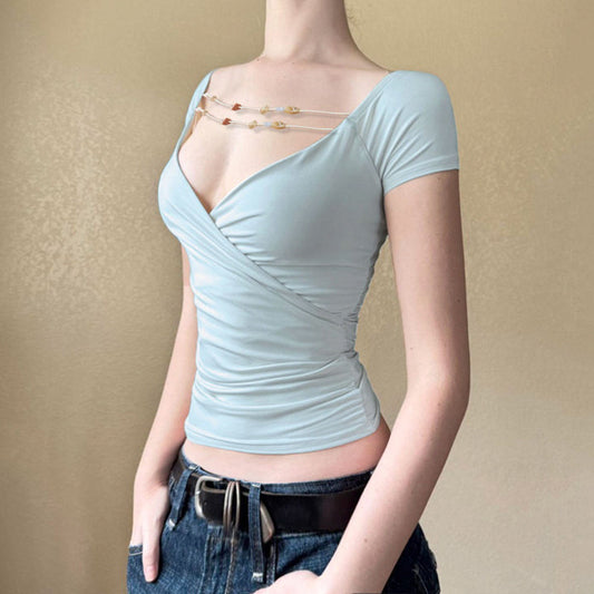 Pure Desire Style Beaded Design Sense Cross Hot Blouses