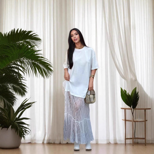 Women's Neck Stitching Lace Dress Summer Niche Goddess Dresses