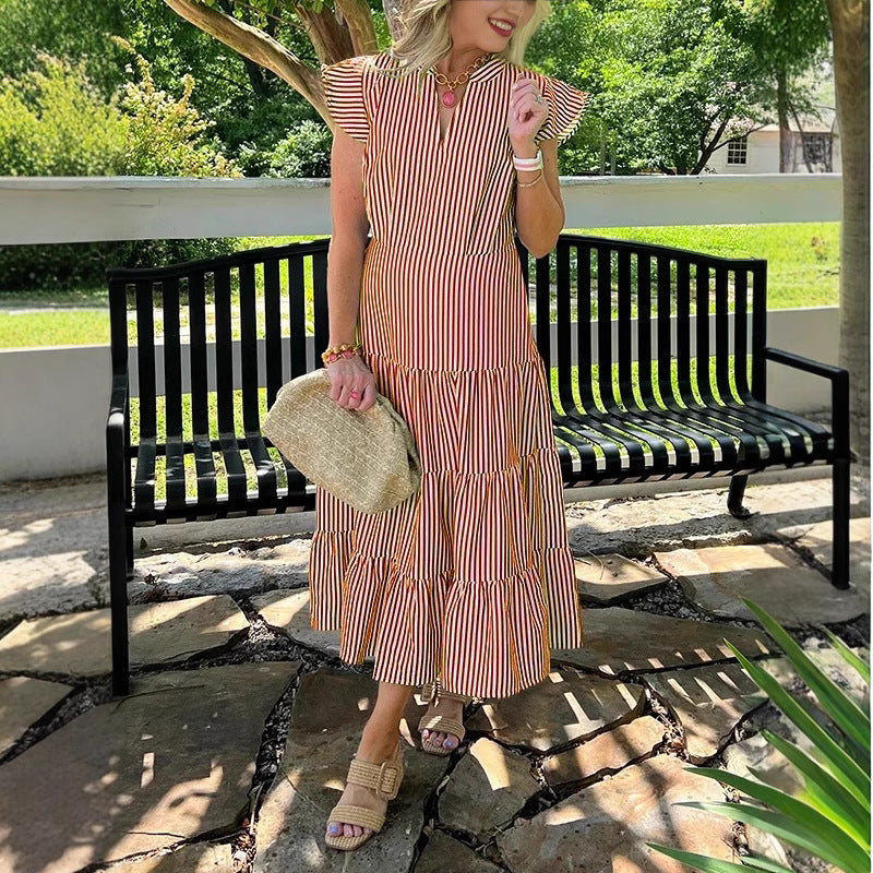 Women's Summer Temperament Striped Printed Flying Sleeves Dress