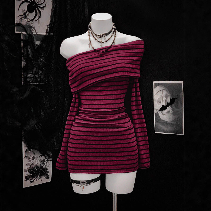 Beach Vacation Striped Long Sleeve Knit Dress