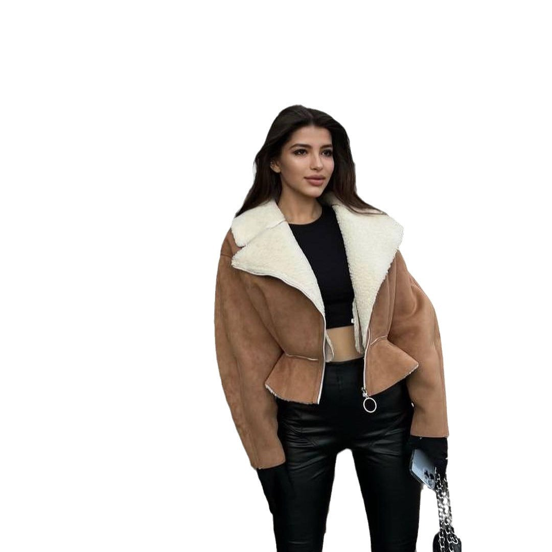 Women's Lapels Fashionable Korean Long Sleeve Solid Coats