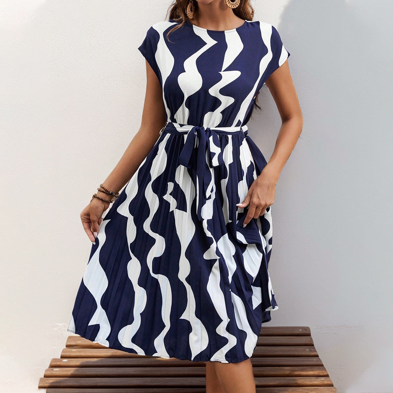 Women's Summer Geometric Pattern Printed Pleated Dress Dresses