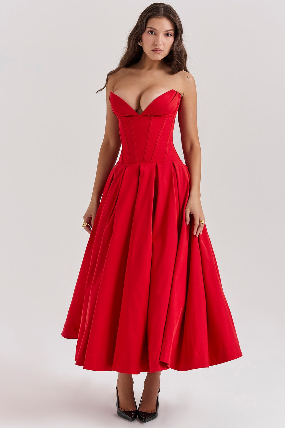 Solid Color Large Swing Sleeveless Fishbone Tube Dresses