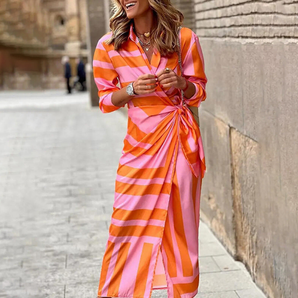 Long Sleeve High Waist Sexy Shirt Geometric Dress