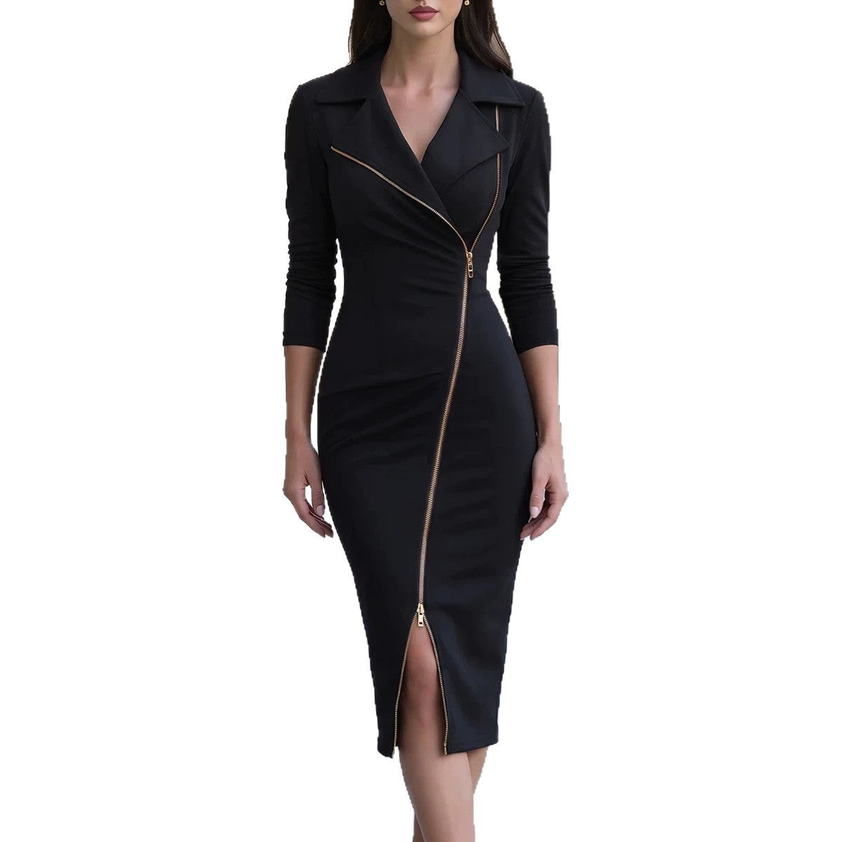 Autumn Lapel Long Sleeve Temperament Workplace Dress