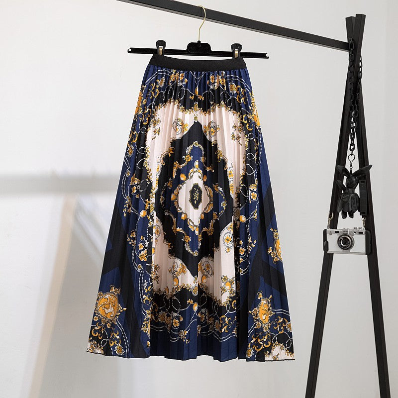 Women's Fashion Half Printed Cartoon Pleated Skirts