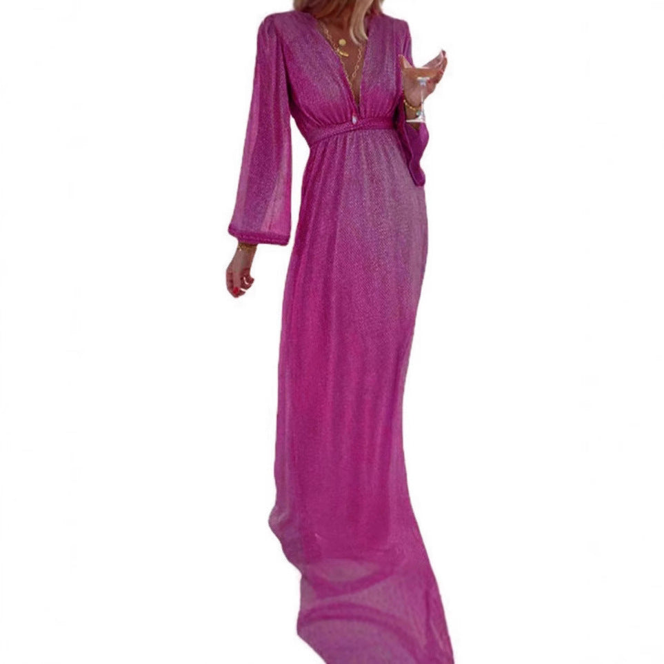 Women's Fashion Casual Collar Long Sleeve Sequins Dresses