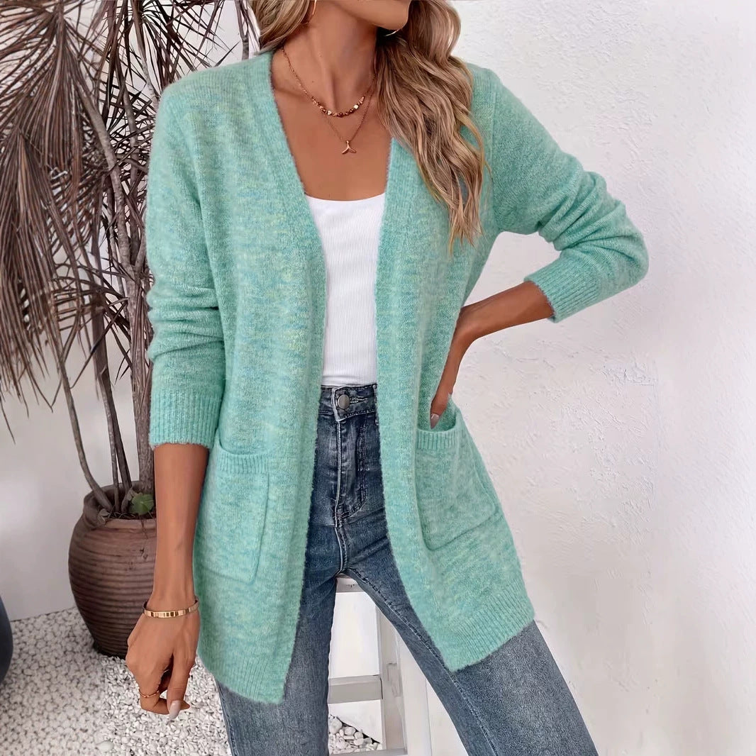 Women's Pocket Mid-length Loose Solid Color Knitwear