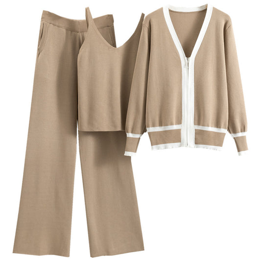 Women's Knitted Sling Three-piece European Goods Tide Fashion Casual Suit