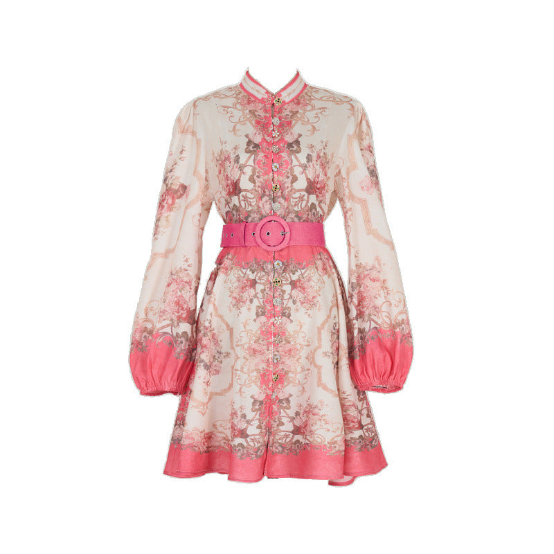 Design High Version Single-breasted Stand-up Collar Puff Sleeve Dresses