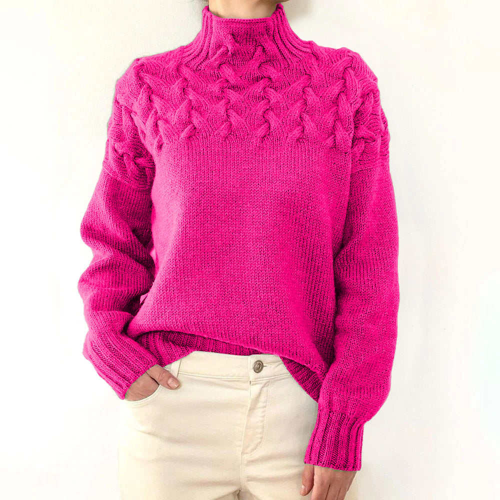 Women's Fashion Cable Knit Detail Turtleneck Long Sweater