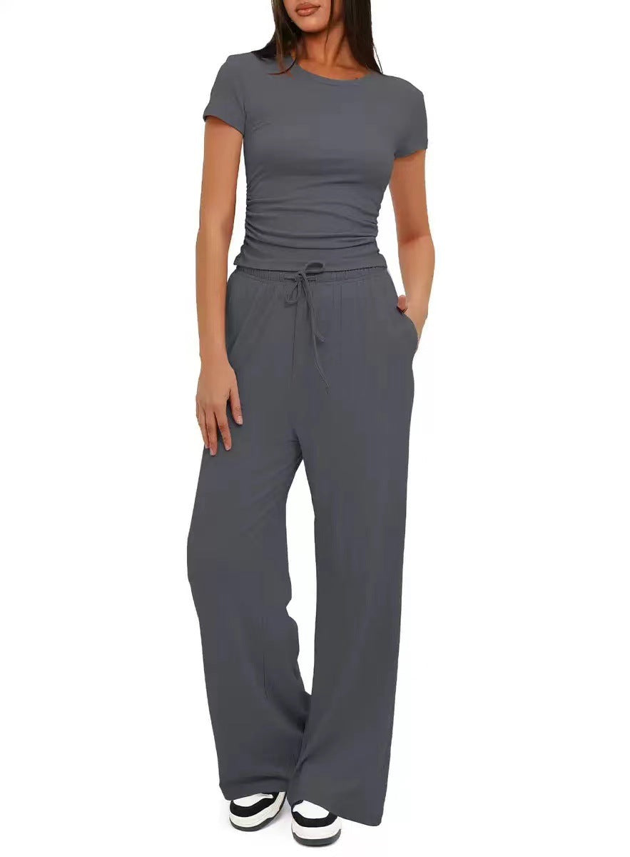 Beautiful Versatile Women's Two-piece Pleated Short-sleeved Fashion Casual Suit