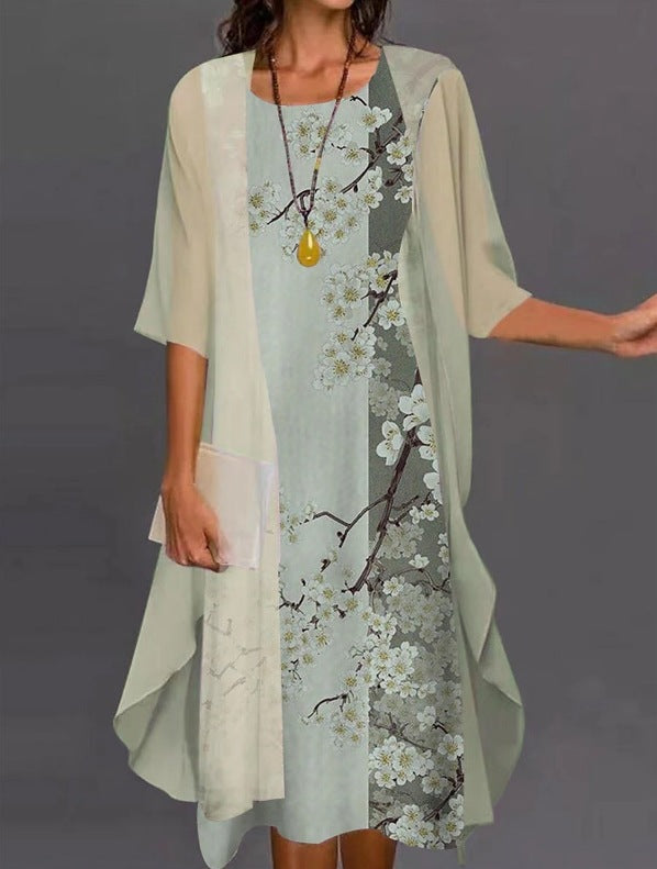 Summer Printed Long Sleeve Loose Two-piece Dress