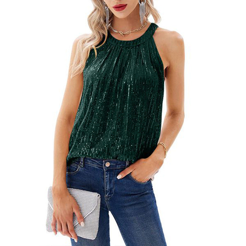 Women's Elegant Chiffon Shirt Round Neck Sleeveless Women's Sweater